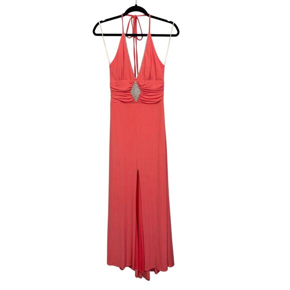 Bari Jay Dresses & Skirts - Bari Jay Halter Gown s Coral Pink Rhinestone Prom Cocktail Evening Elegant Party